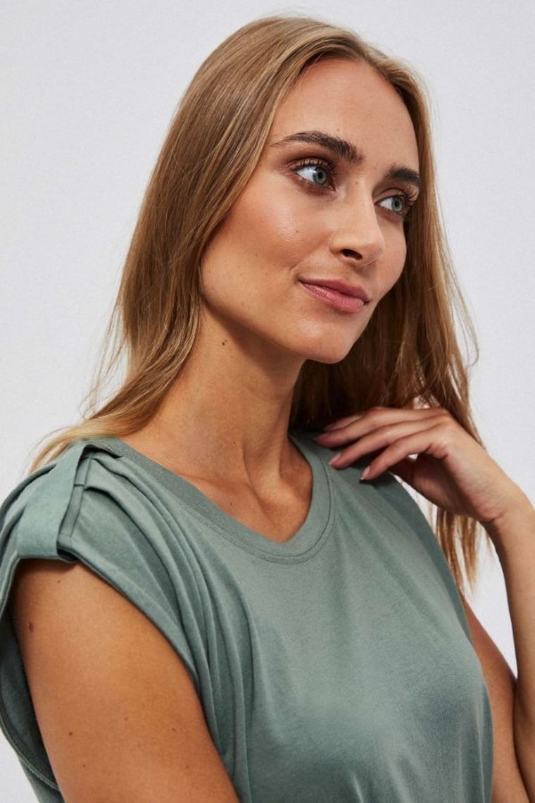 Bluzka damska z krótkim rękawem, khaki, Moodo