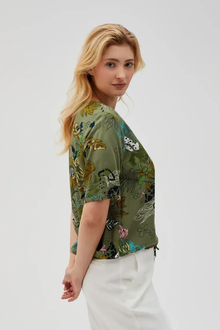 Bluzka damska z krótkim rękawem, khaki, Moodo