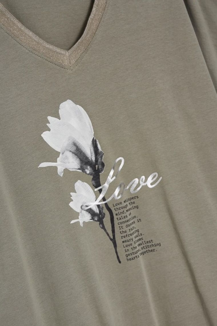 Bluzka damska z krótkim rękawem, khaki, Moodo