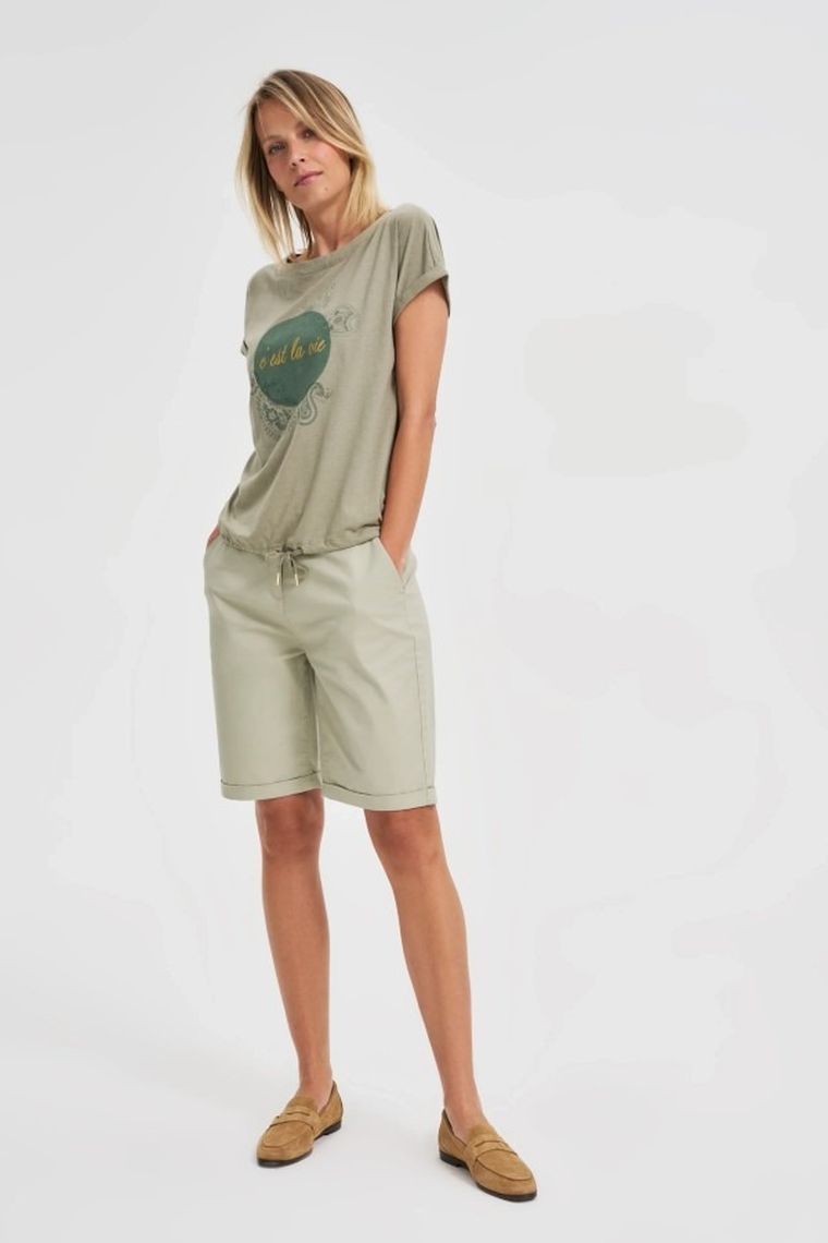 Bluzka damska z krótkim rękawem, khaki, Moodo