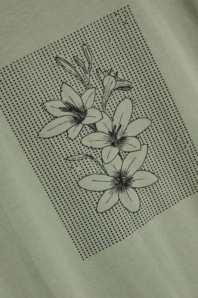 Bluzka damska z krótkim rękawem, khaki, Moodo