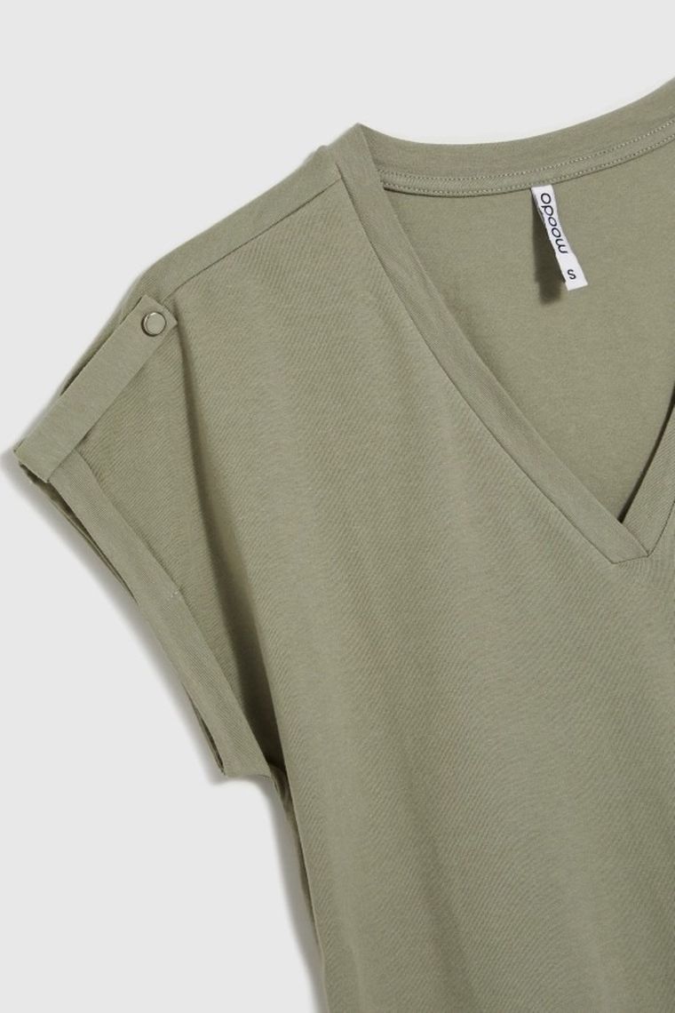 Bluzka damska z krótkim rękawem, khaki, Moodo