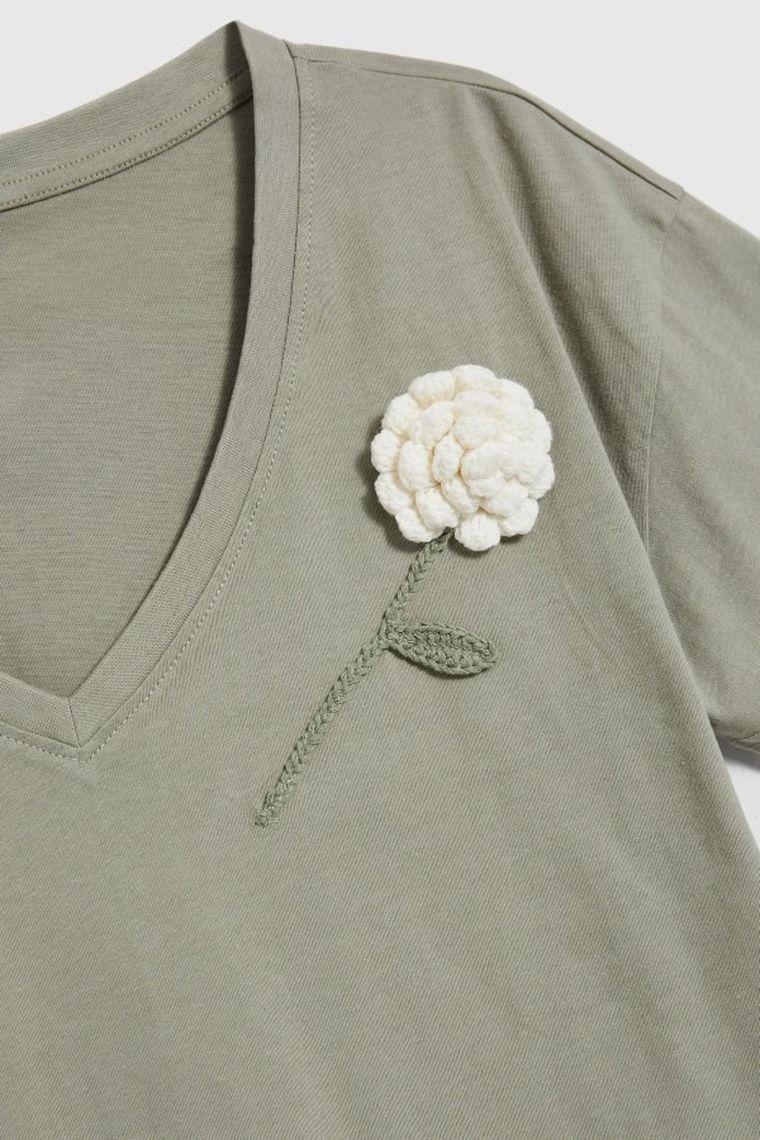 Bluzka damska z krótkim rękawem, khaki, Moodo