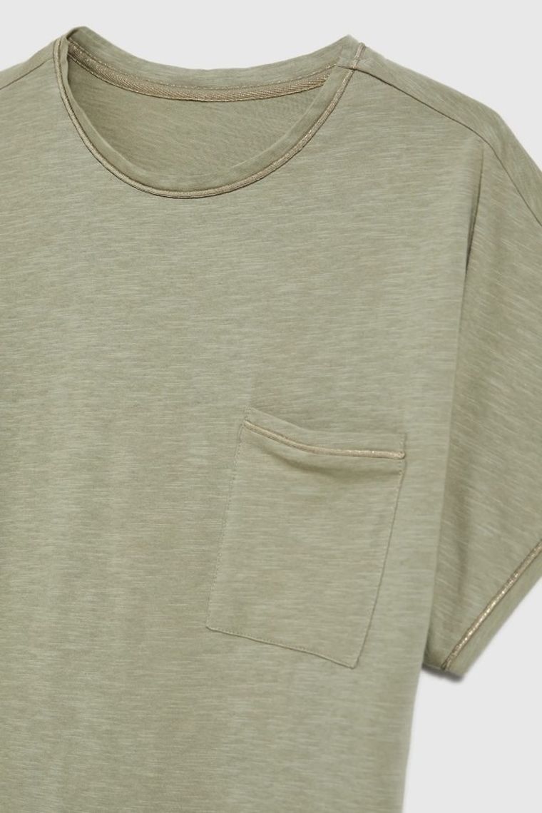 Bluzka damska z krótkim rękawem, khaki, Moodo