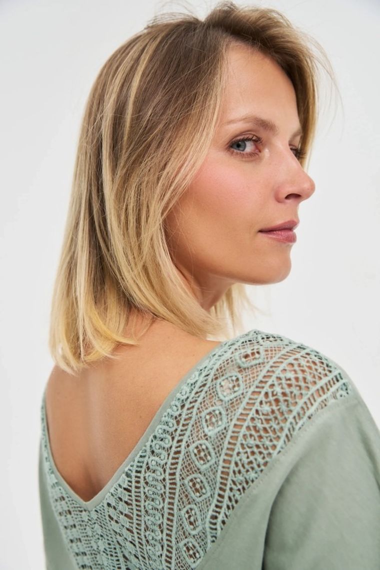 Bluzka damska z krótkim rękawem, khaki, Moodo