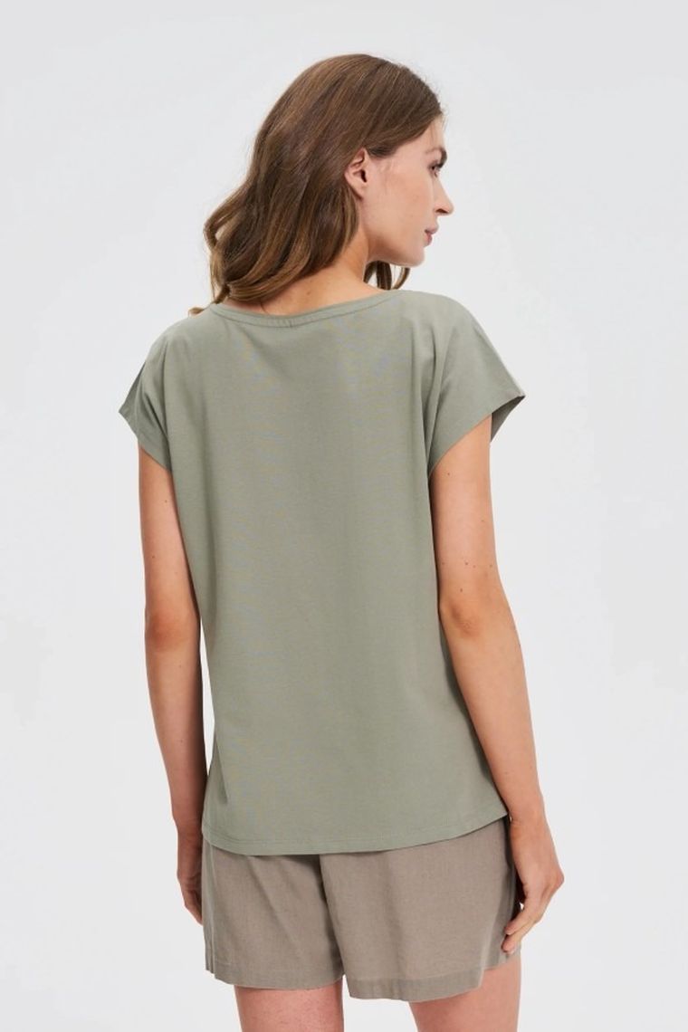 Bluzka damska z krótkim rękawem, khaki, Moodo