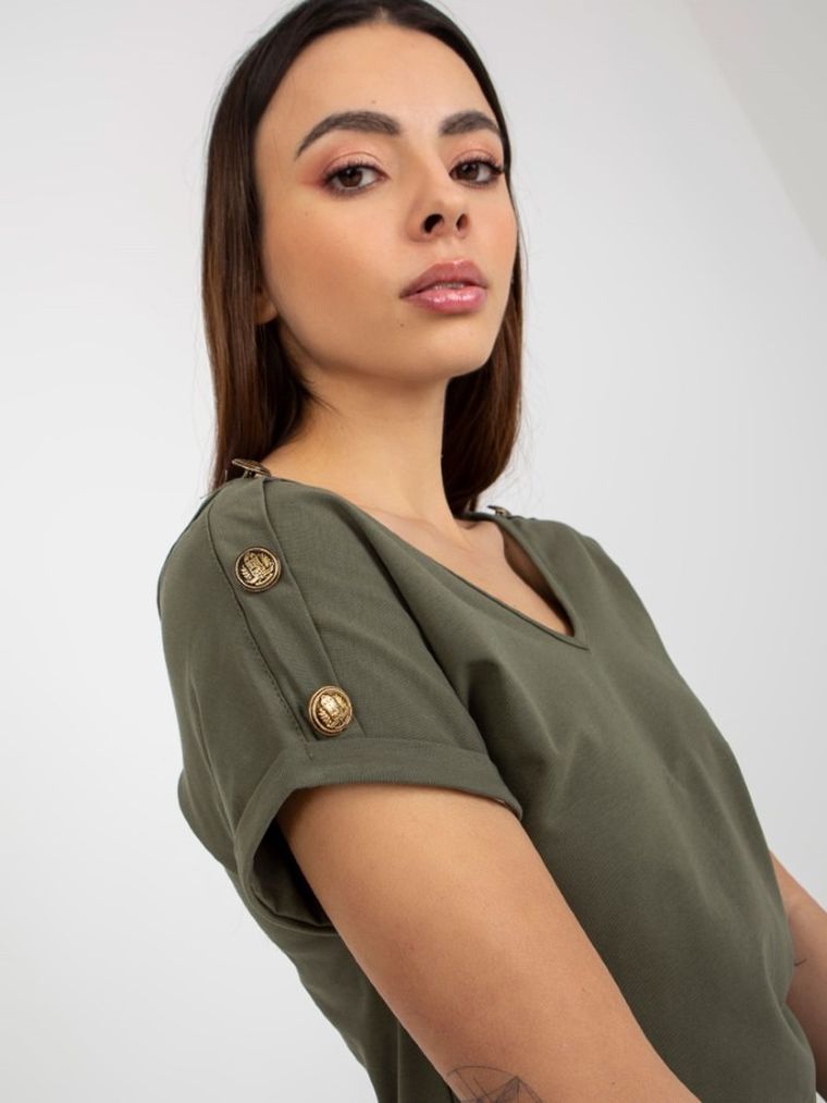 Bluzka damska z krótkim rękawem, khaki, Och Bella