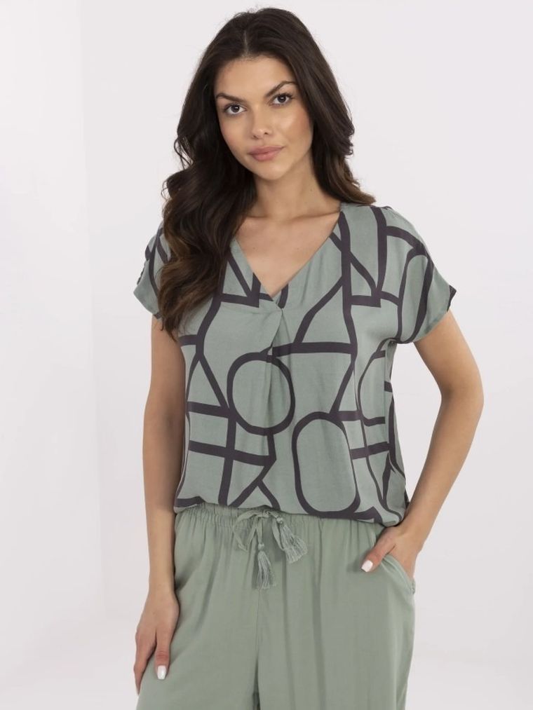 Bluzka damska z krótkim rękawem, khaki, Sublevel