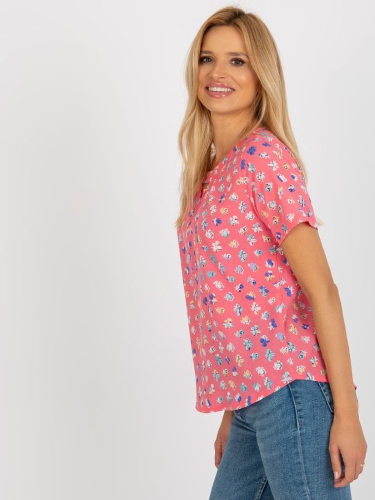 Bluzka damska z krótkim rękawem, koralowa, Lakerta