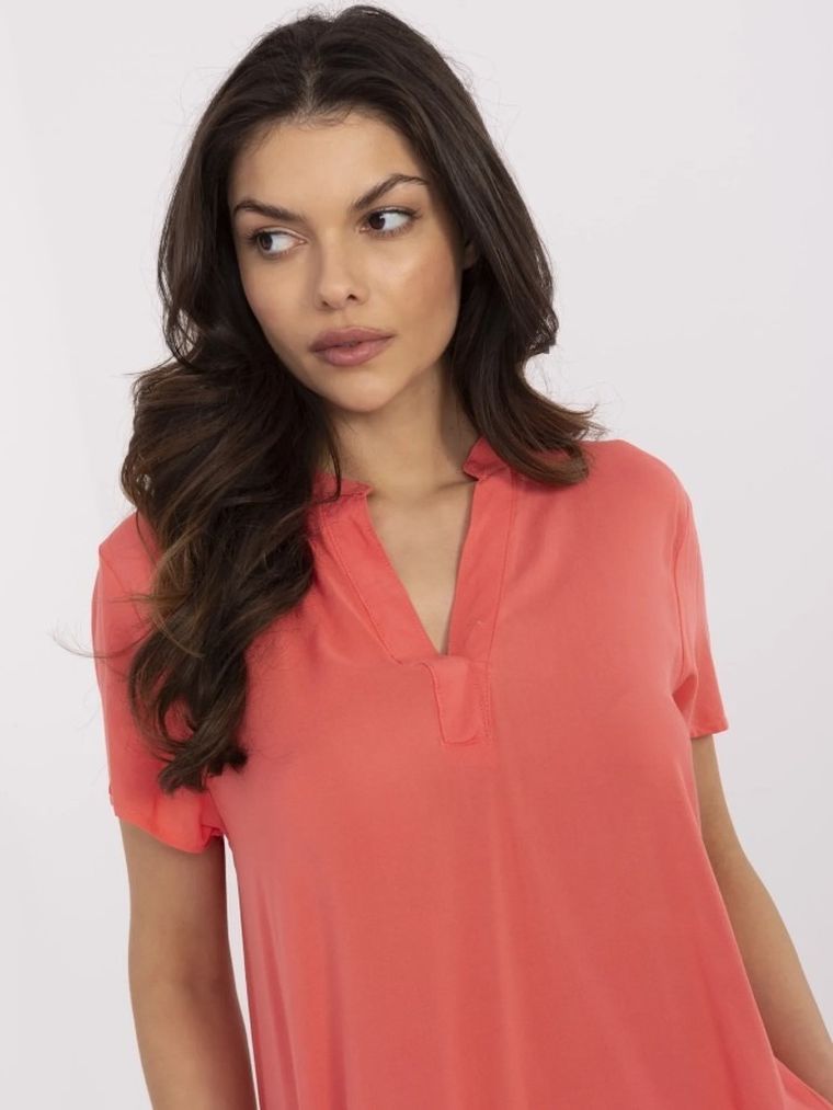 Bluzka damska z krótkim rękawem, koralowa, Sublevel