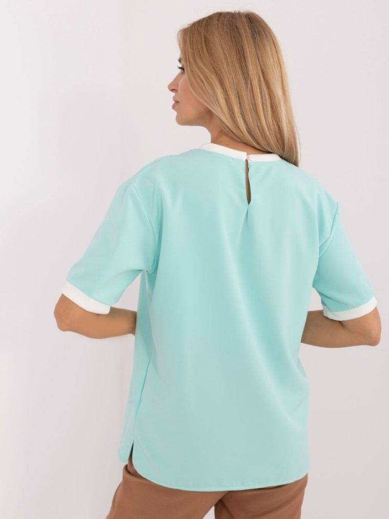 Bluzka damska z krótkim rękawem, miętowa, Lakerta