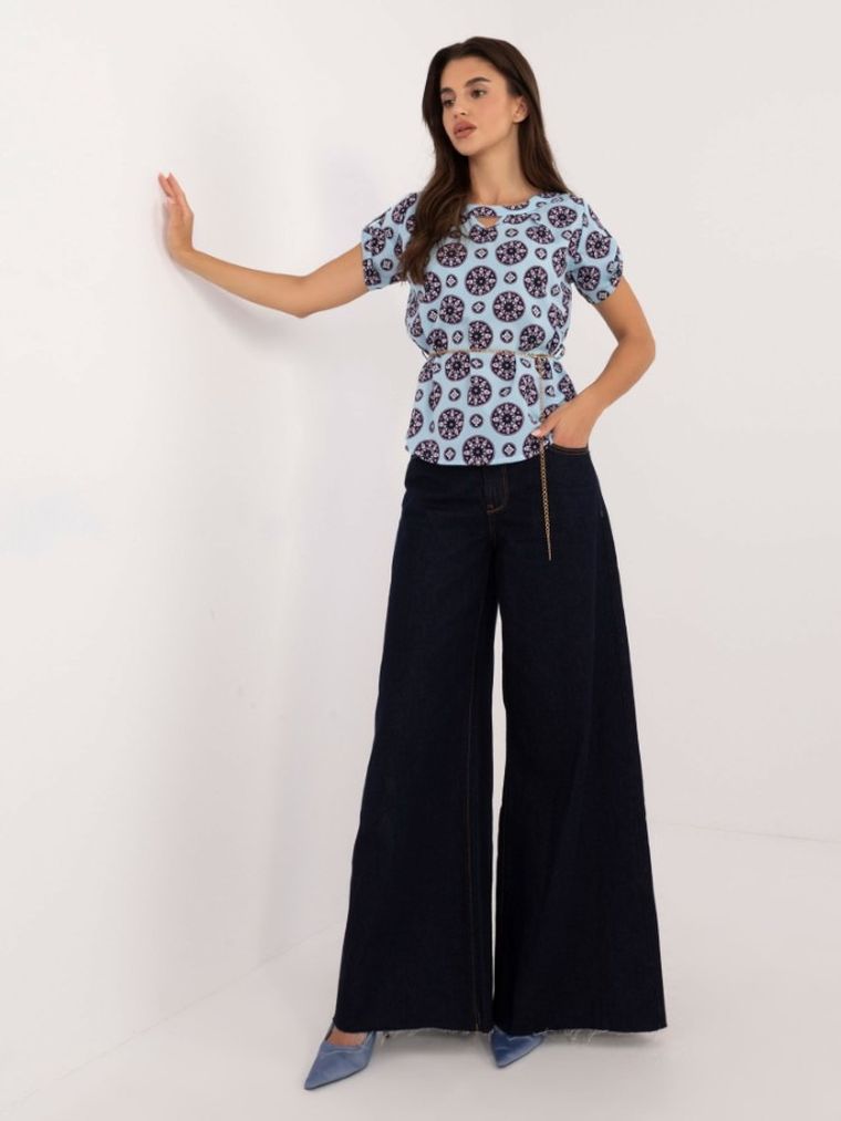 Bluzka damska z krótkim rękawem, niebieska, Lakerta