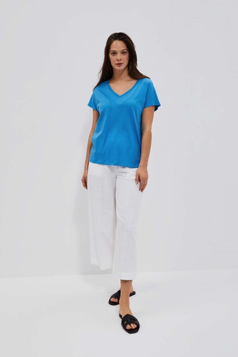 Bluzka damska z krótkim rękawem, niebieska, Moodo