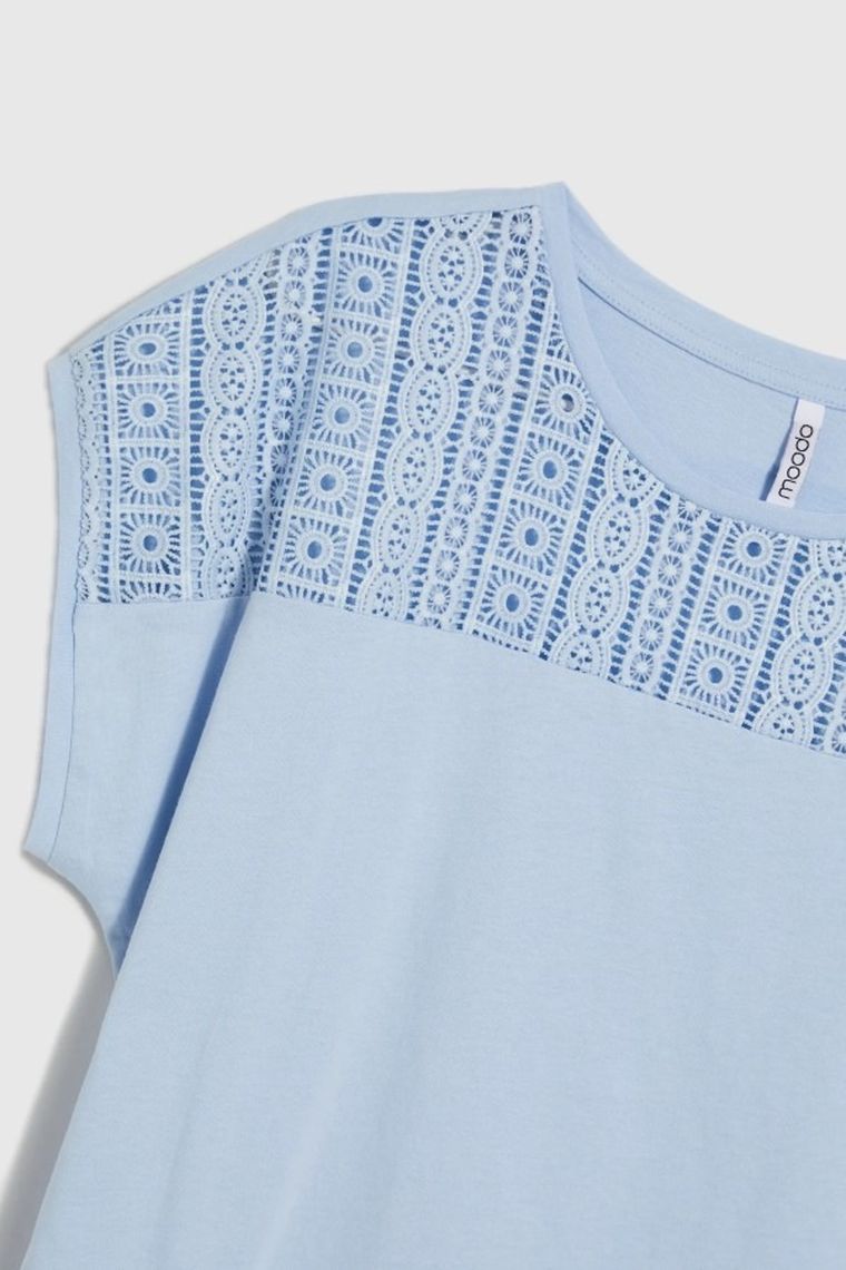 Bluzka damska z krótkim rękawem, niebieska, Moodo