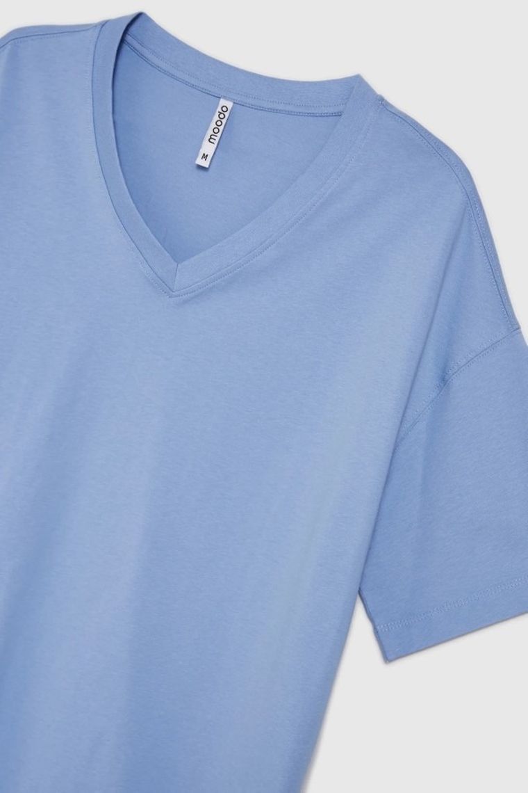 Bluzka damska z krótkim rękawem, niebieska, Moodo