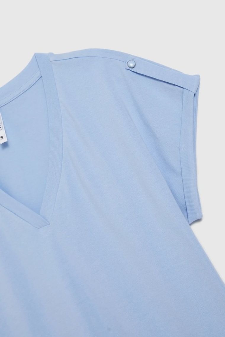 Bluzka damska z krótkim rękawem, niebieska, Moodo