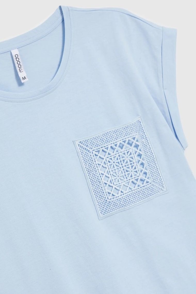 Bluzka damska z krótkim rękawem, niebieska, Moodo