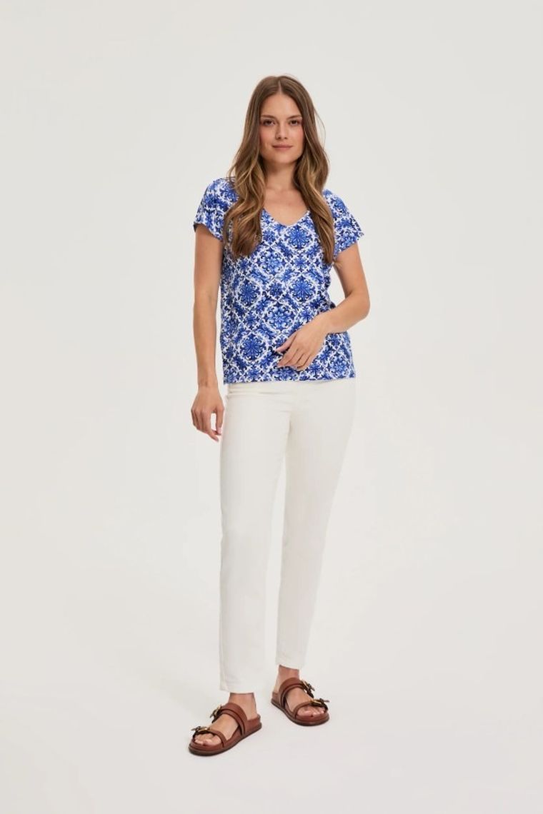 Bluzka damska z krótkim rękawem, niebieska, Moodo