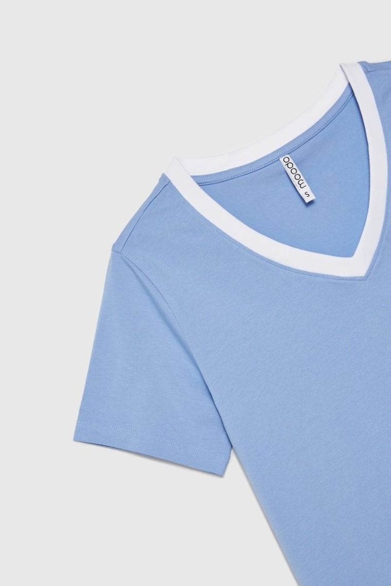 Bluzka damska z krótkim rękawem, niebieska, Moodo