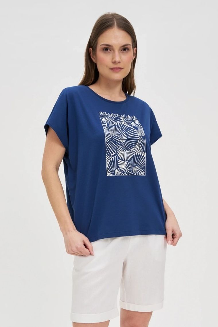 Bluzka damska z krótkim rękawem, niebieska, Moodo