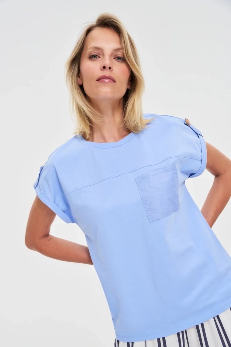 Bluzka damska z krótkim rękawem, niebieska, Moodo