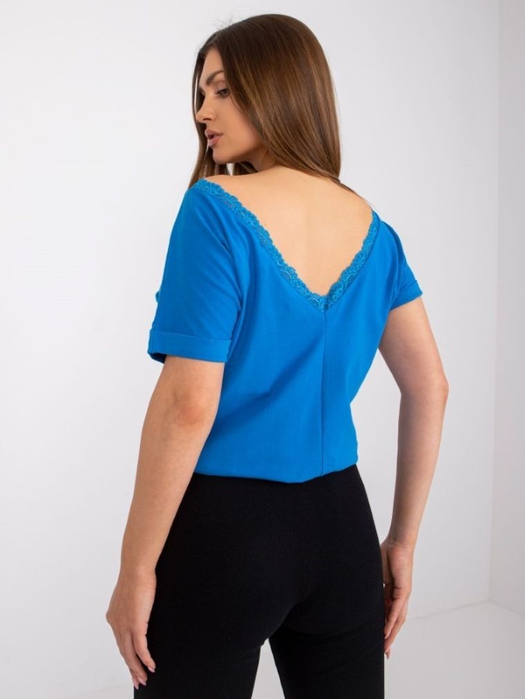 Bluzka damska z krótkim rękawem, niebieska, Rue Paris