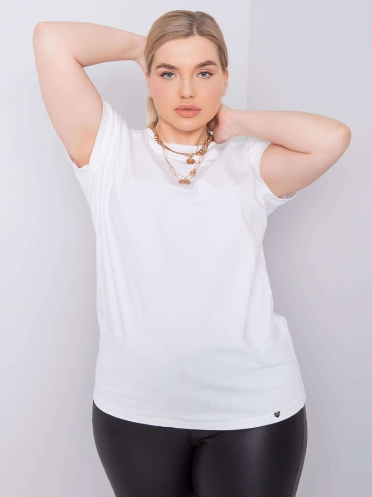 Bluzka damska z krótkim rękawem, plus size, biała, Basic Feel Good