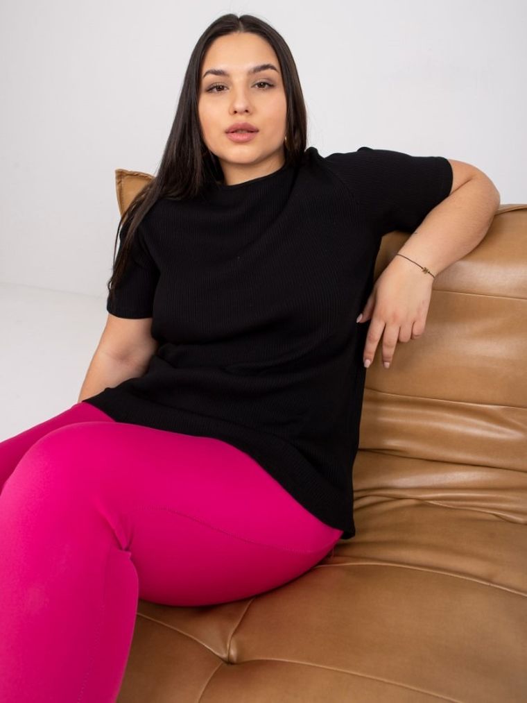 Bluzka damska z krótkim rękawem, plus size, czarna, Basic Feel Good