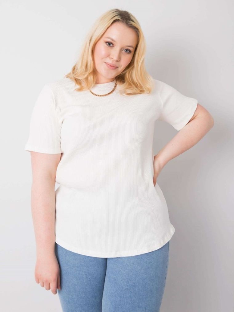 Bluzka damska z krótkim rękawem, plus size, ecru, Basic Feel Good