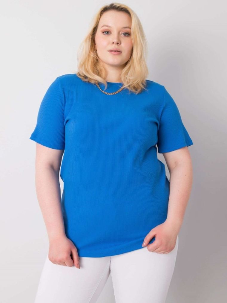 Bluzka damska z krótkim rękawem, plus size, niebieska, Basic Feel Good