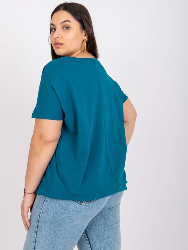 Bluzka damska z krótkim rękawem, plus size, niebieska, Basic Feel Good