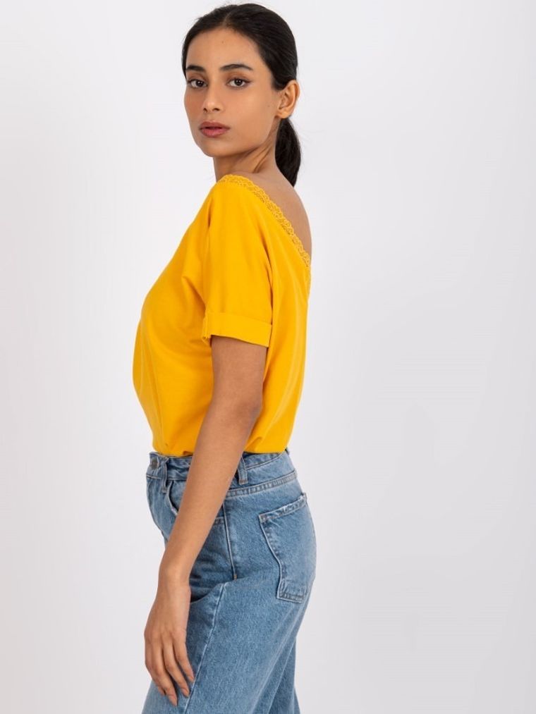 Bluzka damska z krótkim rękawem, pomarańczowa, Rue Paris