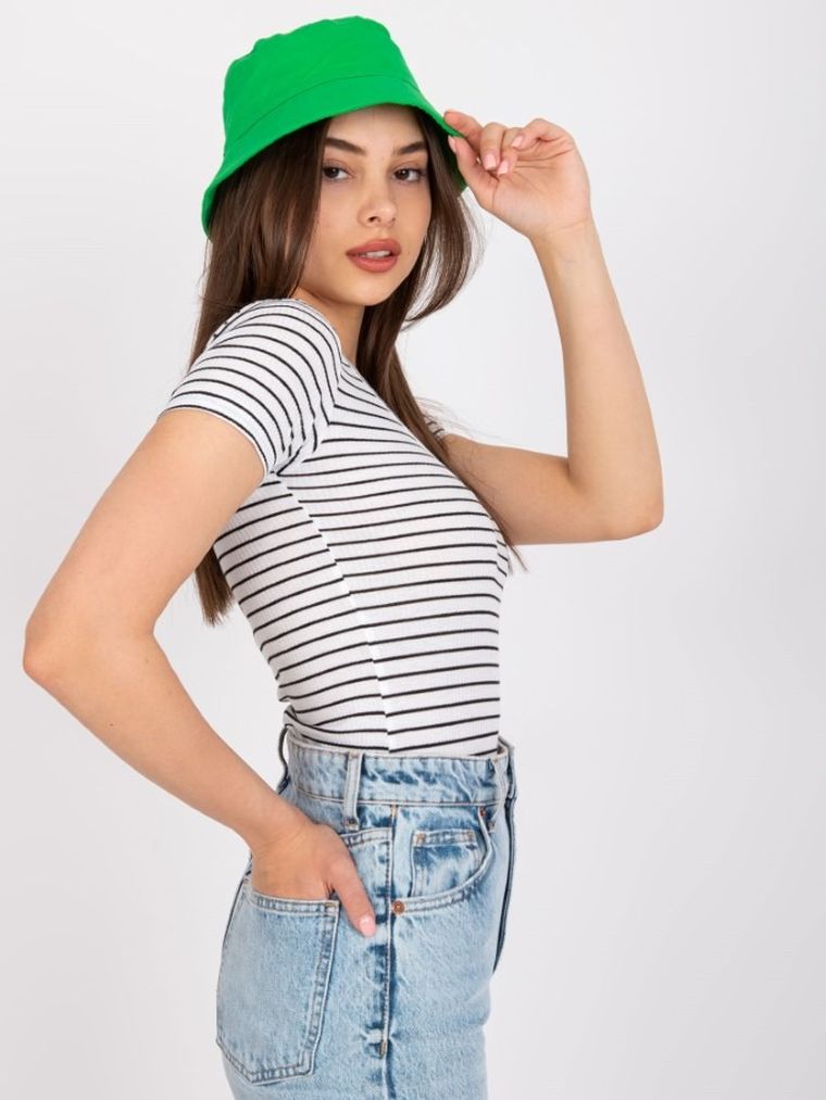 Bluzka damska z krótkim rękawem, prążkowana, biała, Och Bella