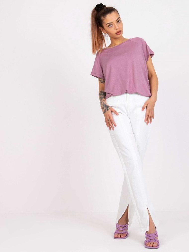 Bluzka damska z krótkim rękawem, różowa, Basic Feel Good