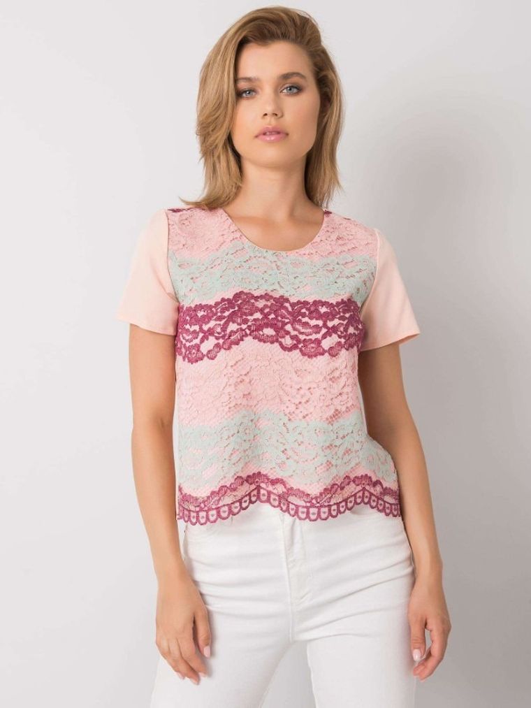 Bluzka damska z krótkim rękawem, różowa, Lakerta