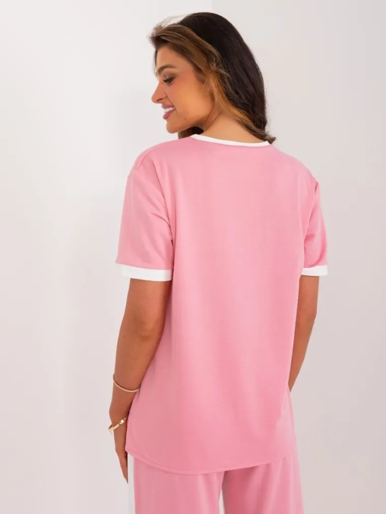 Bluzka damska z krótkim rękawem, różowa, Lakerta