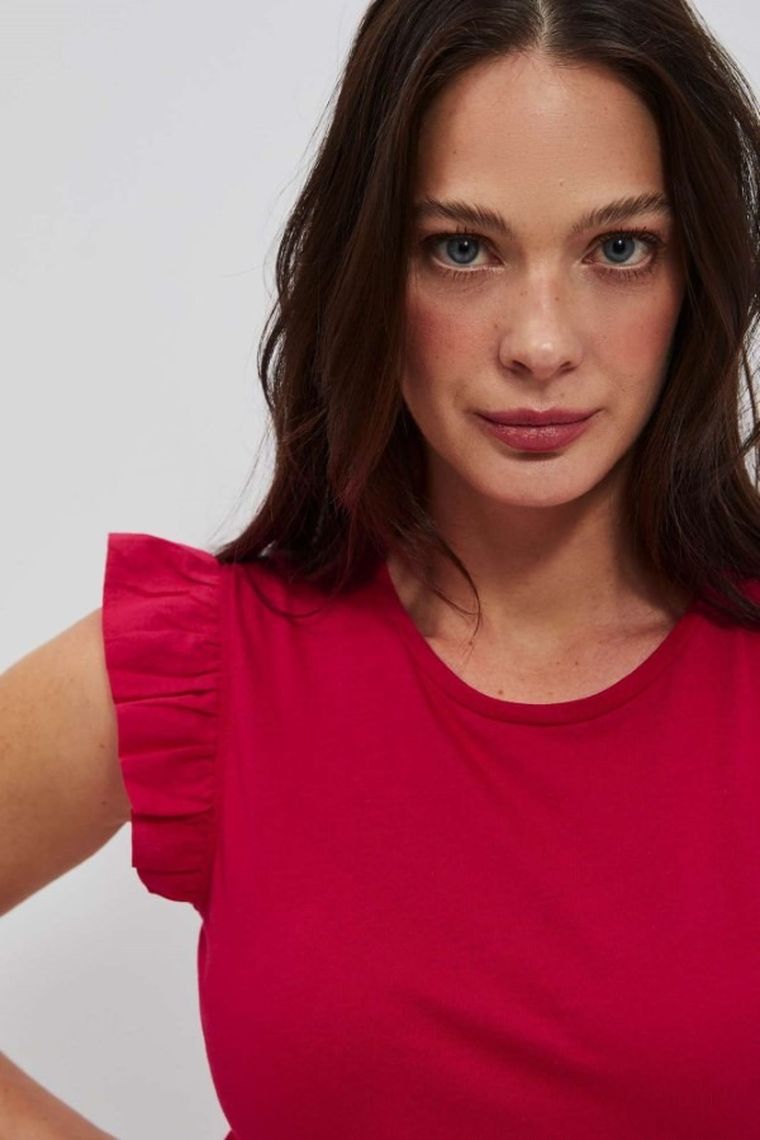 Bluzka damska z krótkim rękawem, różowa, Moodo