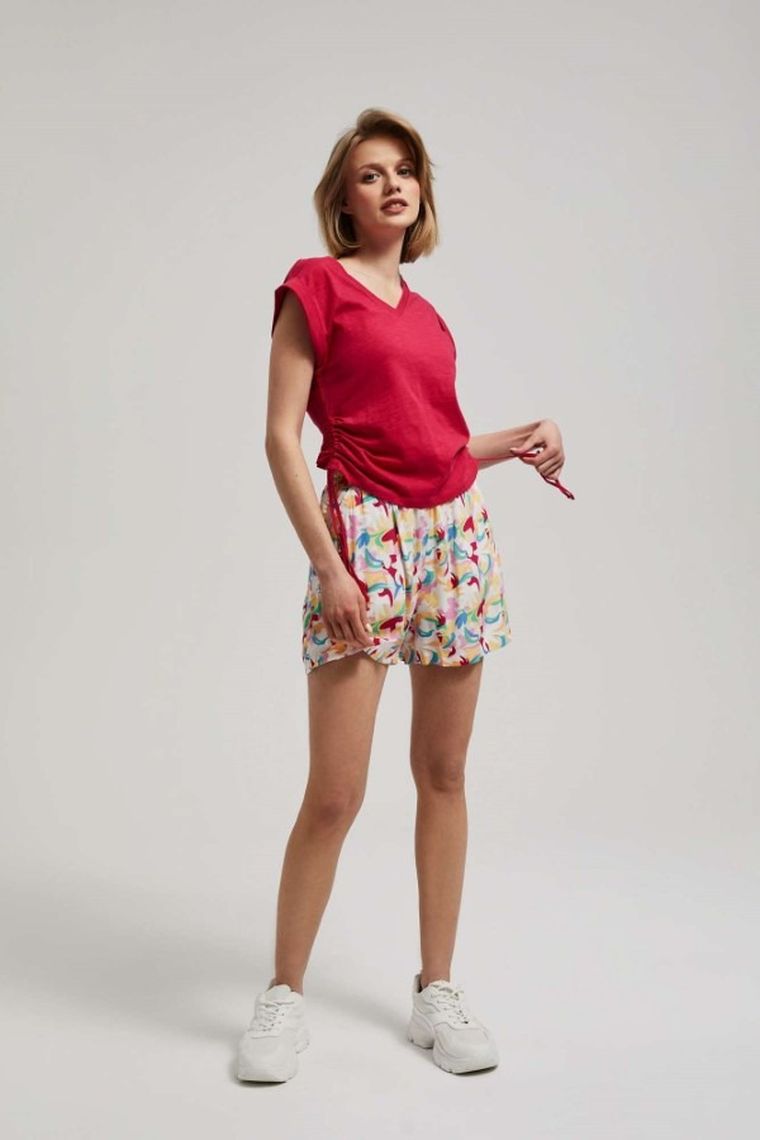 Bluzka damska z krótkim rękawem, różowa, Moodo