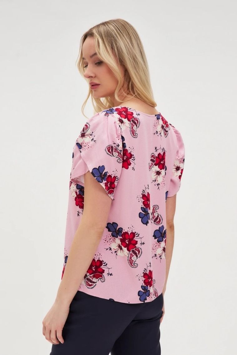 Bluzka damska z krótkim rękawem, różowa, Moodo