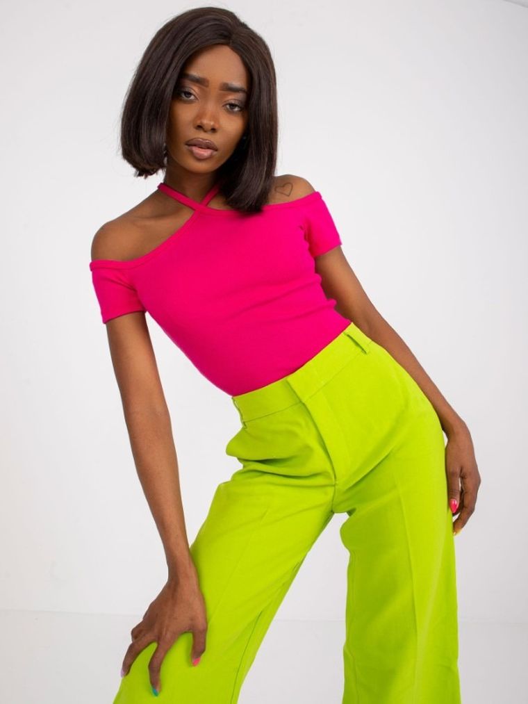 Bluzka damska z krótkim rękawem, różowa, Rue Paris