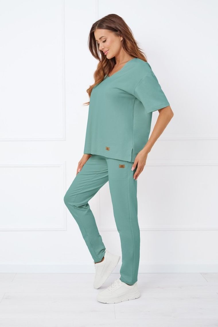 Bluzka damska z krótkim rękawem, turkusowa, Caro, Italian Fashion