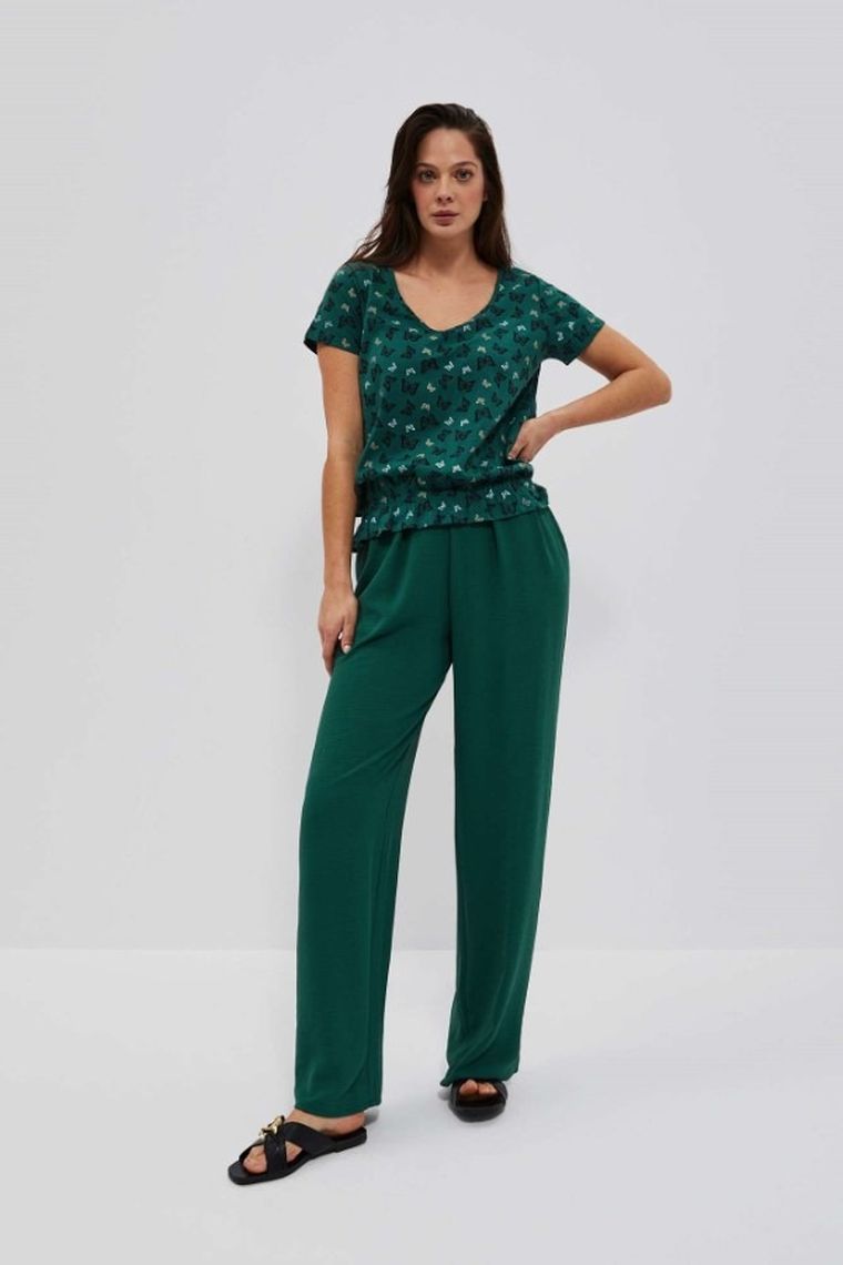 Bluzka damska z krótkim rękawem, zielona, Moodo