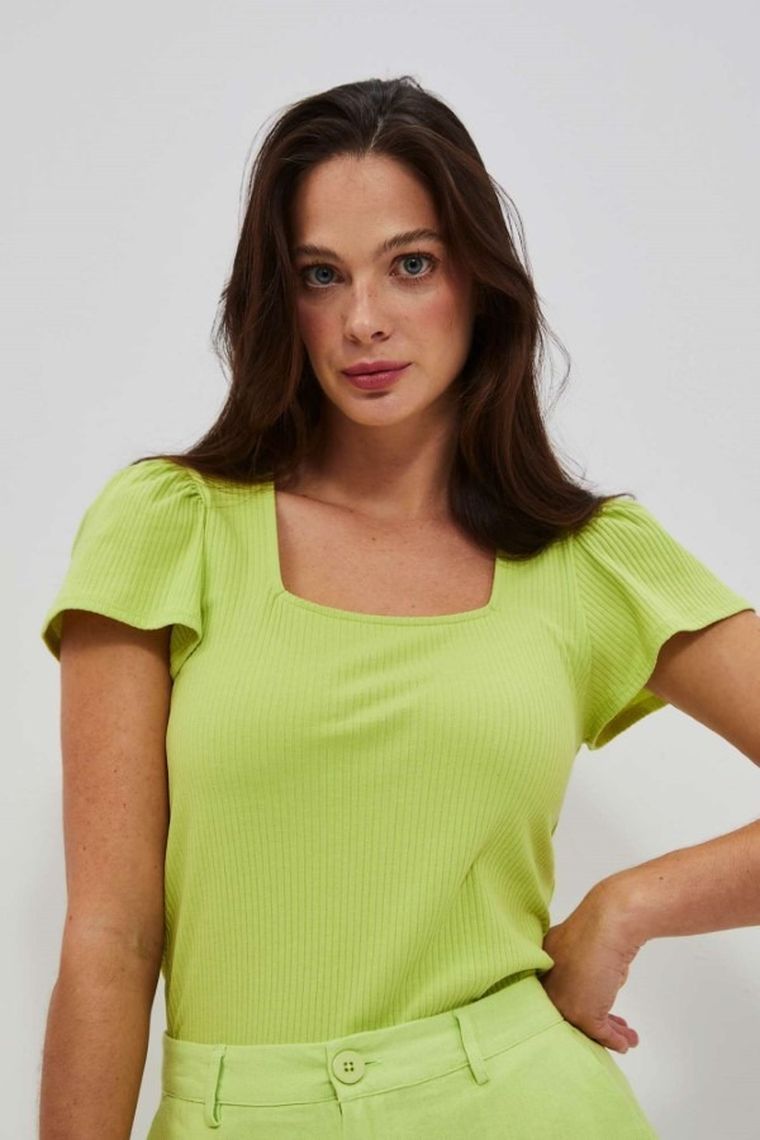 Bluzka damska z krótkim rękawem, zielona, Moodo