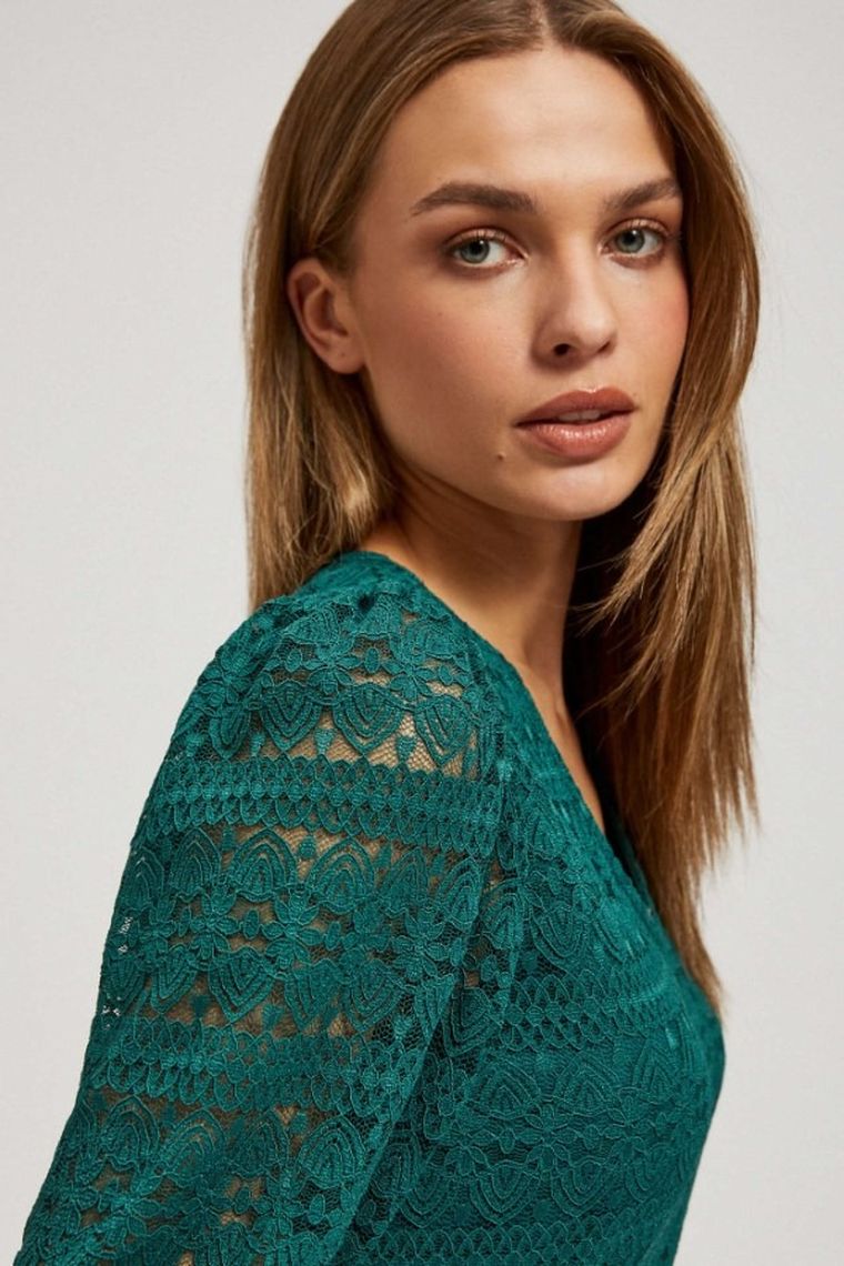 Bluzka damska z krótkim rękawem, zielona, Moodo