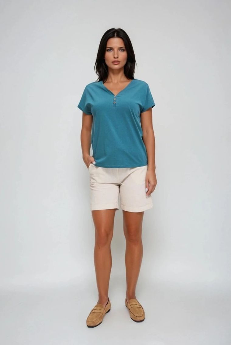 Bluzka damska z krótkim rękawem, zielona, Moodo