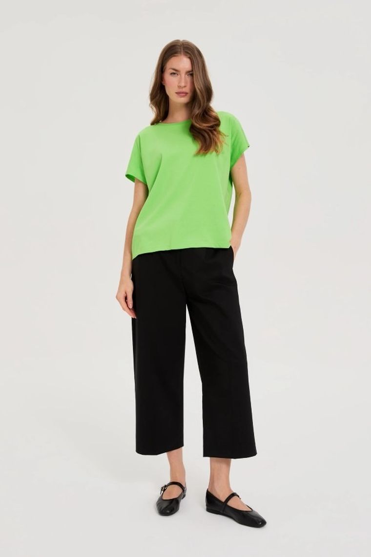 Bluzka damska z krótkim rękawem, zielona, Moodo