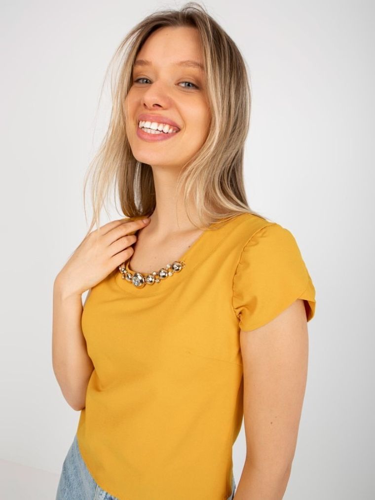 Bluzka damska z krótkim rękawem, żółta, Lakerta