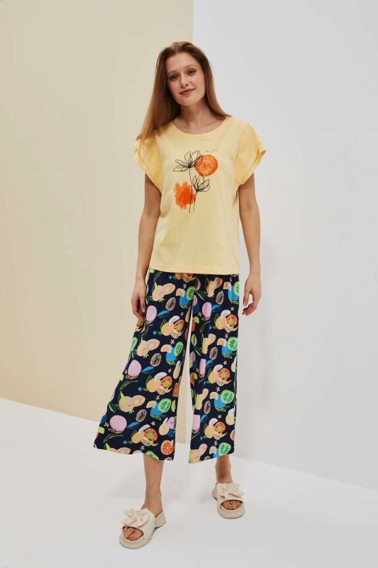 Bluzka damska z krótkim rękawem, żółta, Moodo