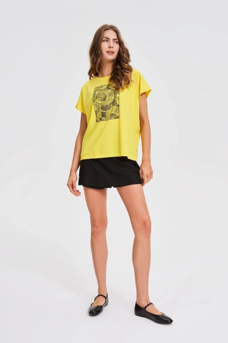Bluzka damska z krótkim rękawem, żółta, Moodo