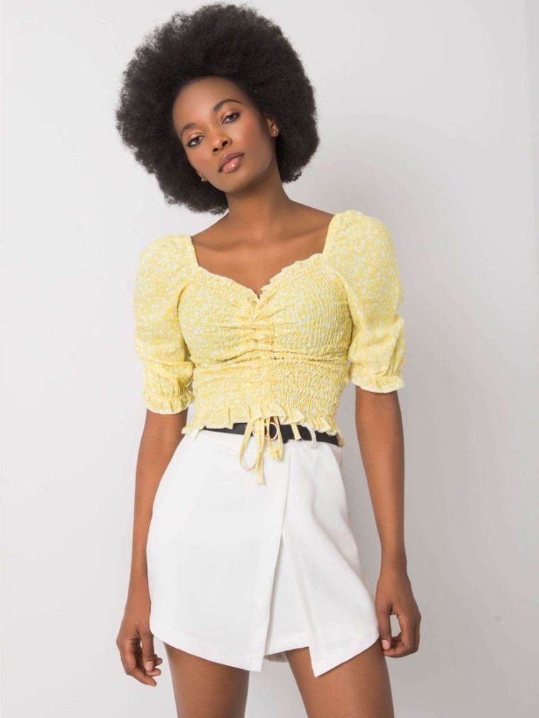 Bluzka damska z krótkim rękawem, żółta, Rue Paris